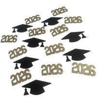 2026 Graduation Confetti Set 100/200Pcs Gold Glitters Cap Star and Diploma Shapes Graduation Photo Props for Parties