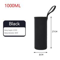 750/1000/1500ML Izoliuotas butelio dėklas Juoda puodelio mova Patvarus vandens butelio dėklas Black-1000ml