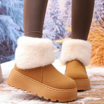 Faux Fur Mix Color Snow Boots Women 2025 Autumn Non Slip Thick Bottom Wedge Heel Ankle Boots Warm Short Plush Booties 36 ruda