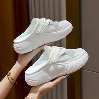 2025 Women Baotou Mesh Casual Shoes Summer Lazy Slippers Breathable Soft-soled Round-toe White Sandals Zapatos De Mujer 35
