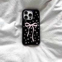 Pink bow floral application Apple 17 mobile phone case iPhone16 matte PC14 girl 15 large holes 13 hard case IPhone17ProMax