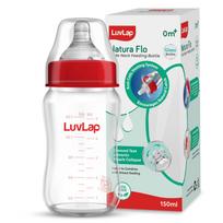LuvLap Natura Flo Wide Neck Glass Feeding Bottle, BPA Free Ergonomic Design With Anti Colic Nipple, 150ml, Newborn-3Y