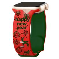Compatible with Apple Watch Series 1-10: S10 Ultra Two-Color Silicone Band with Butterfly Buckle - Fireworks Deer Design 38/40/41mm žalia/raudona