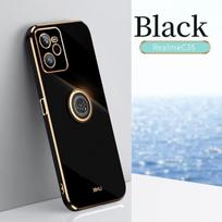Kvadratinis padengimas saldainių spalvos Pirštų žiedo stovas telefono dėklas, skirtas OPPO Realme C35 C25Y C21Y C20A C17 Minkštas TPU smūgiams atsparus apsauginis galinis dangtelis, skirtas Realme V25 Realme C35 juoda