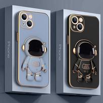 Skirtas iPhone dėklui 3D Astronaut sulankstomas stovo laikiklio dėklas, skirtas iPhone 13 12 11 Pro Max XS Max 7 8 Plus padengimo objektyvo apsauginiu dangteliu Huawei Mate 30 juoda