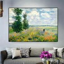 Print Claude Monet Poppies At Argenteui Landscape Oil Painting on Canvas Cuadros Poster Prints Wall Art Pictures for Living Room 20*40cm