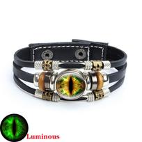 Šviečiančios drakono akies odinė apyrankė Evil Eye apvali skaidraus stiklo kupolas, užsegamos apyrankės, apyrankės, vyriškos, moteriškos, papuošalų aksesuaras China