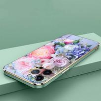 N48 gėlių bijūnų vaza Auksu padengtas kraštas Minkštas TPU telefono dėklas, skirtas Samsung S23 S24 S22 Ultra A14 A34 A54 A22 Huawei P40 Honor 90 smūgiams atsparus galinis dangtelis Samsung Galaxy A01