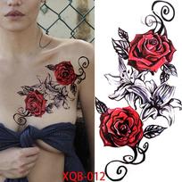 1 vnt. 210*114 mm seksualių gėlių raštų dizaino laikinos juodos rožės tatuiruotės moterims, vandeniui atsparios netikros tatuiruotės, skirtos rankoms, kūno dailė, rankovės kūno lipdukas XQB-012