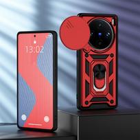 KEYSION Shockproof Armor Case for VIVO X100 Pro 5G Slide Camera Lens Protection Ring Stand Phone Back Cover for VIVO X100 Pro for VIVO X100 raudona