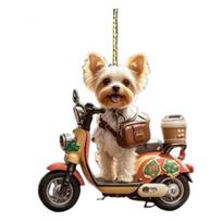 Kalėdinė dekoracija šuniukui, jojančiam motociklu, akrilinis pakabukas, kalėdinė eglutė, pakabinamas ornamentas atostogų namams, automobilio dekorui Dog