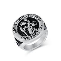Naujas Senovinis Guardian St. Christopher Titano Plieno Žiedas Vyrams Personalizuotas Hip Hop Nerūdijančio Plieno Papuošalas Paaugliams Berniukams Tikėjimo Piršto Žiedas 12# gray