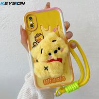 KEYSION Mielas 3D animacinis pliušinis dėklas iPhone XS Max XR telefonams su dirželiu Minkštas silikoninis smūgiams atsparus galinis telefono dangtelis iPhone X XR telefonams for iPhone X
