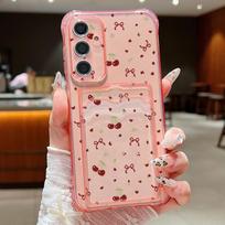Vyšnių rašto kortelių dėklas Piniginė dėklas Samsung Galaxy S23 S24 FE S25 S22 Ultra A55 A35 A25 A15 A16 5G A56 A36 TPU telefono dėklas For Samsung S25