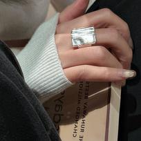 1 vnt. netaisyklingi matiniai kvadratiniai žiedai moterims poroms minimalistiniai jubiliejiniai papuošalai aksesuarai apsaugo nuo alergijos 17cm sidabras