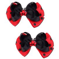 Creative Children's Hair Accessories Cartoon Ladybug Designs Double Bows Clips Headwear for Everyday Wear and Parties A