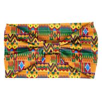 Medvilninis tampus galvos raištis su afrietiško rašto atspaudu, susuktas stilius, elastinga plaukų juosta, platus galvos raištis, bandana, turbanas, mazgas, galvos apdangalas