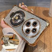Redmi14C Glitter Plating Rotate Gyro Holder Case For Xiaomi Redmi 14C 13 13C Note 12 12C 9 9C 10 10A 10C Luxury Stand Back Cover Redmi Note 11 Pro 4g sidabras