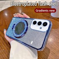 For Samsung Galaxy A05 A05S Luxury Glitter Plating Silicone Soft Case For Samsung A05S Mirror Holder Shockproof Magnetic Cover Galaxy A05 mėlyna