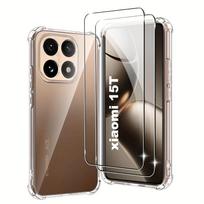 3in1 [2+1 pakuotė] skirtas Xiaomi 15T dėklas + [2 vnt.] grūdinto stiklo ekrano apsauga + 1 vnt. skaidrus TPU smūgiams atsparus minkštas telefono dėklas dangtelis apsauga nuo įbrėžimų Xiaomi 15T Pro balta