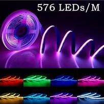 576LED/M RGB LED juosta DC12V/24V Didelio tankio lanksti COB LED juosta Šviesos juosta 8MM/10MM RA95 Svetainės dekoravimo apšvietimui 24V 0.5M