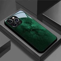 Tamsiai žalias žvaigždėto dangaus raštas Grūdintas stiklas Juodas telefono dėklas iPhone 11 12 13 14 15 16 17 Pro Max 17 Air 7 8 Plus XS X Dangtelis iPhone 16 Plus black