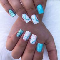 24pcs Nail Tips Press on Nails DIY Fake Nials French Long Square Pink Blue False Nails W262