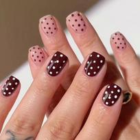 24Pieces Press On Nail French Tips Dark Brown Dot French Manicure Safe ABS Nail Art Accessories 1