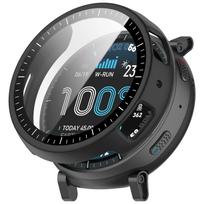 PC+Tempered Protective Case Amazfit Active Max Anti-Scratch Shockproof Screen Cover Bumper Full Coverage Protector Shell for Amazfit Active Max matinė juoda spalva