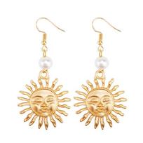 Women Fashion Sun Smiling Face Drop Dangle Hook Earrings Jewelry auksinė