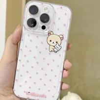 Cartoon Cute Easy Bear Pink Polka Dots Phone Case for Samsung Galaxy A55 A35 A25 A15 5G A24 A23 A22 A32 A52 A71 A72 A51 4G Cover A33 5G