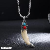 Wolf Tooth Pendant Necklace - Men's and Women's Stainless Steel Pendant Necklace Decorative Jewelry