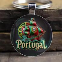 Round Alloy Keychain Pendant with Portugal Ship Print Durable Metal Key Ring for Bags Backpacks and Keys Accessory One Size