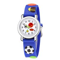 Children's Quartz Watch Kids Sports Wristwatch Football Design Soft Silicone Band Adjustable Size Suitable for Boys and Girls mėlyna