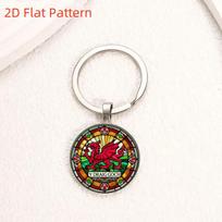 Retro Welsh Flag Keychain with Red Dragon Pattern