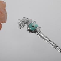 Silver Dragon Green Chinese Style Headwear Metal Hairpin Ancient Style Hairpin Hanfu Hair Sticks sidabras