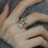 Vintage Dark Dragon Opening Rings Personality Animal Finger Rings Flying Dragon Ring  Women Man sidabras/auksas