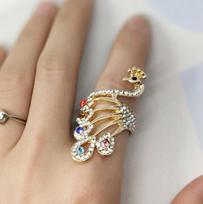 Elegant Rhinestone Peacock Ring - Women's Personality Alloy Hand Jewelry Size 20 auksas