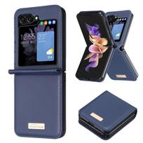 Suitable for Samsung Z Flip7 mobile phone leather case Z Flip5 folding mobile phone pattern solid color anti-drop protective case 3rd generation Samsung z flip6 mėlyna
