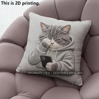 Lazy Gray Cat Scroll Phone Throw Pillow Cover Pattern Cushion Cover Suitable For Sofa Bedroom Car Pillow Cover Peach skin 18*18(CM)-1Pcs