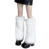 Boot Cover Women Winter Harajuku Faux Fur Leg Warmer Thick Long Socks Streetwear 15 balta