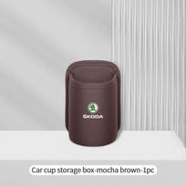 HIAQ2 Leather Car Door Side Water Cup Holder Interior Storage Box For Skoda Superb Octavia Rapid Karoq Enyaq Fabia Kamiq Yeti Scala