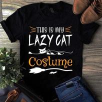 Men's and Women's T-shirts This Is My Lazy Cat Costume Funny Halloween Cat S