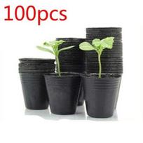 100 vnt sodo juodo plastiko storio kvėpuojančių maistinių augalų sodinukų vazonai 8x8cm