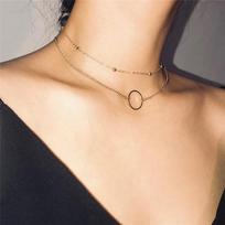 Šiuolaikiniai „Choker“ kaklo papuošalai moterims dviejų sluoksnių apvalūs karoliai aukso spalvos karoliai „choker“ kaklo papuošalai auksas