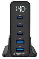 Gembird Charger 5-port 140W GaN USB Fast Charger Black QC 3.0 PD