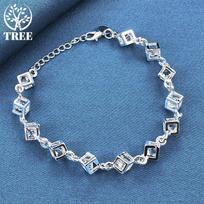 925 Sterling Silver Square AAA cirkonio grandinės apyrankės papuošalai 20cm