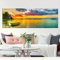 Kraštovaizdis Žvejybos valtis Saulėlydis Drobės tapyba Panoraminiai plakatai ir spaudiniai Sienos Menas Paveikslėliai Svetainė Namų dekoras Be rėmelio 20*40cm yellow