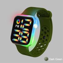 30M vandeniui atsparus LED spalvotas unisex skaitmeninis laikrodis tamsiai žalia spalva