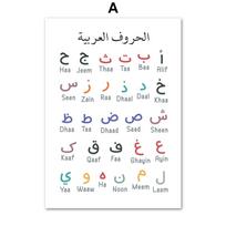 Arabų kalbos edukacinis mokymosi plakatas Islamiškas vaikų sienų menas Spausdintas drobės paveikslas Mažylių žaidimų kambario sienų paveikslai Kūdikio kambario dekoras 21X30cm No Framed